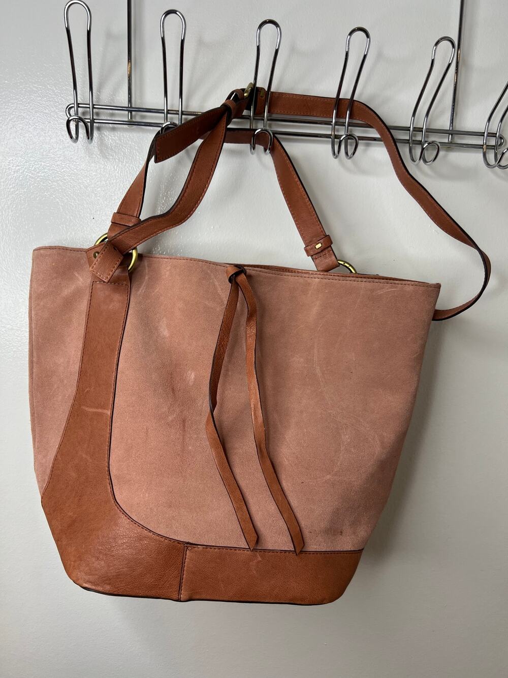 Sundance Catalog Blush Suede Brown Leather Large Crossbody Tote Bag